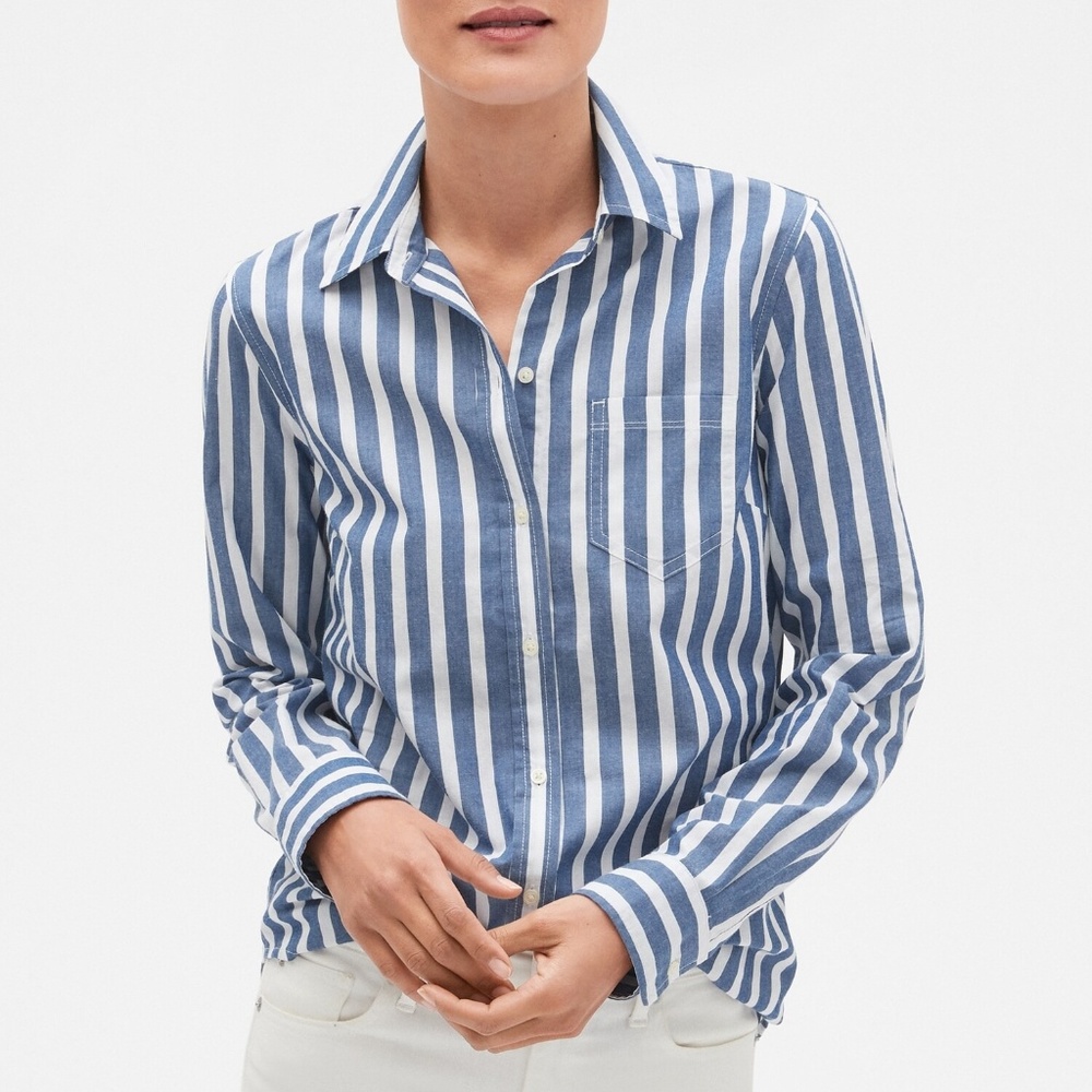 Gap Women's Shirt Size L Boyfriend Fit Striped